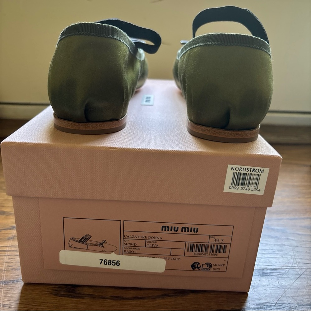 Authentic Miu Miu Oliva Green satin Bow ballerina shoes New 39.5EU 9.5 US $1020 - Picture 5 of 11